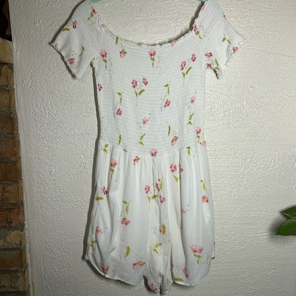 White Floral Smocked Short Sleeve Romper